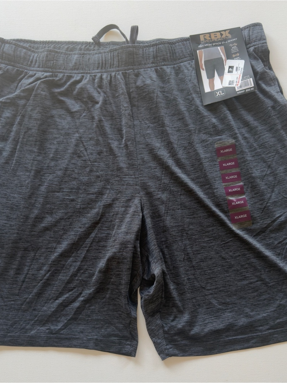 NWT RBX Men’s Charcoal Gray Performance Drawstring Shorts XL No Liner (KB11)